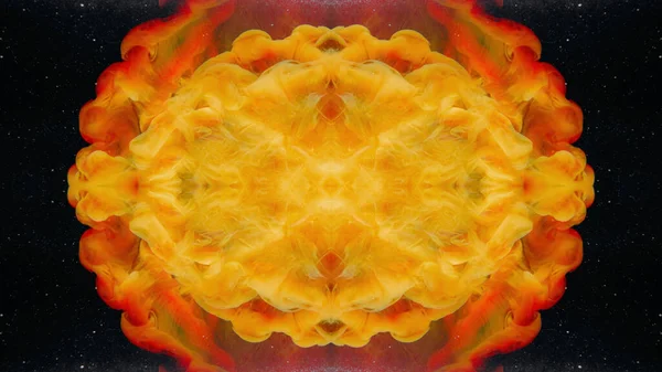 Fluidní Kaleidoskop Malovat Vodu Kapka Inkoustu Žlutá Červená Oranžová Barva — Stock fotografie