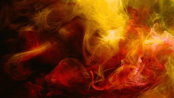 Színes Füst Festékvíz Keverék Tűzláng Piros Sárga Égő Izzó Csillogás — Stock Fotó