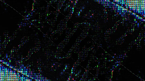グリッチライトだ ピクセル グロー 電子歪み 蛍光ブルーピンクグリーンカラー液晶デジタルノイズオンダークブラック抽象アートイラスト背景 — ストック写真