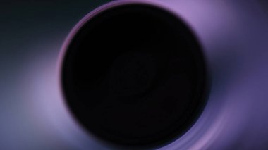 Bulanık ışık. Yuvarlak çerçeve. Neon parıltısı. Dijital girdap. Odaklanmamış mor renk gradyan boş uzay soyut illüstrasyon arka planında kara delik küresi.