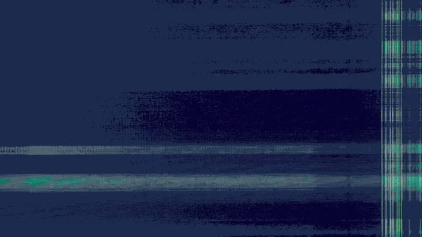 Digital glitch. Static noise. Program error. Blue green color grain texture stripes distortion on dark abstract illustration copy space background.