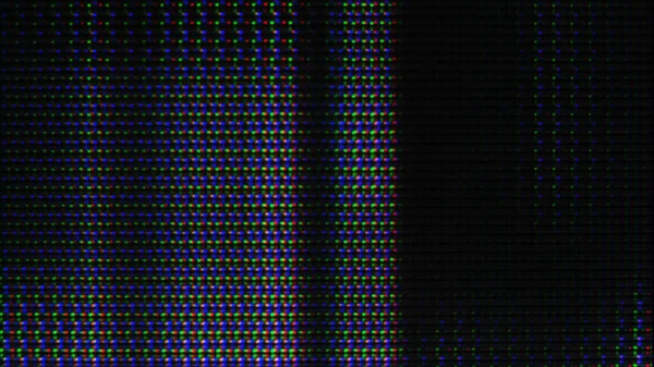 Digital glitch. Distortion noise. Electronic defect. Blue pink green color glowing artifacts texture on dark black abstract illustration background.