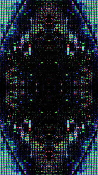 Pixel灯 Glitch艺术 数字装饰品 暗黑抽象艺术图景背景上的霓虹灯蓝色粉红颗粒噪声纹理 — 图库照片
