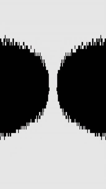 垂直ビデオ ピクセル周波数 音波だ 8ビットオーディオイコライザ 黒の電子グリッチノイズリズムは 白の抽象的なコピースペースの背景にフリッカーの動きを引く — ストック動画