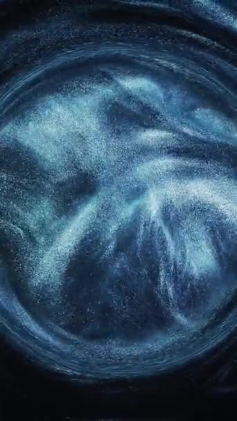 Vertikales Video Glitzernde Flüssigkeit Kreiswirbel Tintenwasser Metallisch Blaue Farbe Schimmernde — Stockvideo