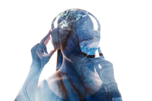 Музыкальный Холод Звуковая Терапия Расслабляющий Плейлист Двойное Воздействие Синий Цвет — стоковое фото