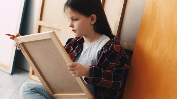 Drawing Girl Art Process Inspiration Muse Female Kid Preparing Creating — Stock Photo, Image