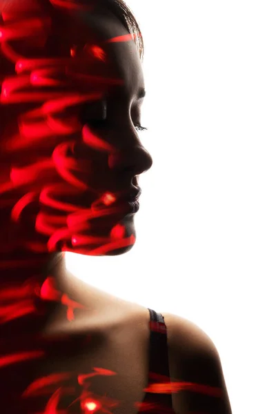 Işık Terapisi Sanat Portresi Yaşam Enerjisi Çift Pozlama Bulanık Kırmızı — Stok fotoğraf
