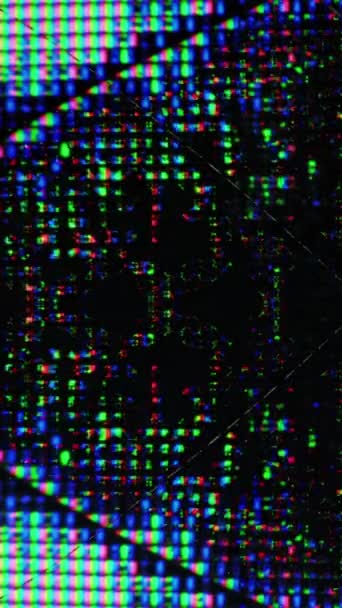 Вертикальное Видео Цифровые Артефакты Цветной Сбой Дисплей Искажения Флюоресцентная Сине — стоковое видео