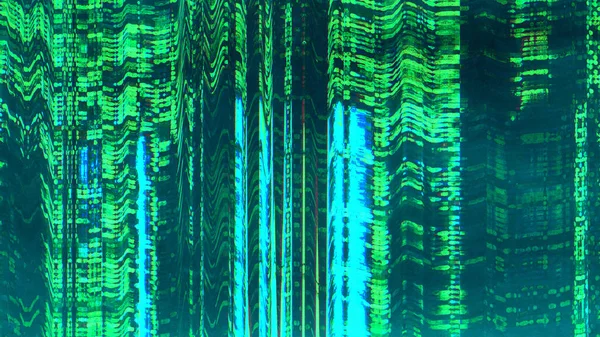 Digitala Artefakter Glitch Konst Bakgrund Nft Blockkedja Neon Grön Blå — Stockfoto
