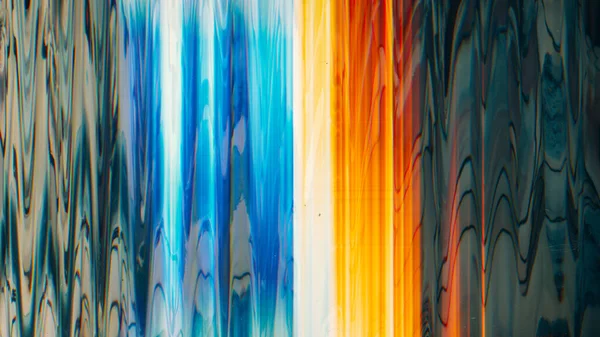 Glödande Glitch Ljud Färgförvrängning Ljusbloss Blå Orange Vita Vågor Struktur — Stockfoto