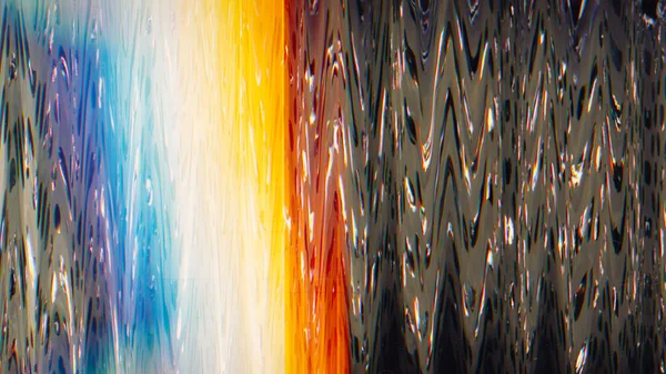 グリッチの背景 デジタルノイズテクスチャ 静的歪み 青オレンジ色の白の輝きの欠陥波の人工物の暗い黒のイラスト抽象アート壁紙 — ストック写真