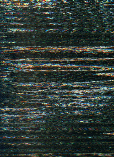 グリッチの背景 アナログノイズのテクスチャ 静的歪み 濃い黒のイラストの青いオレンジ色のピクセルアーティファクトグランジ抽象的な壁紙 — ストック写真