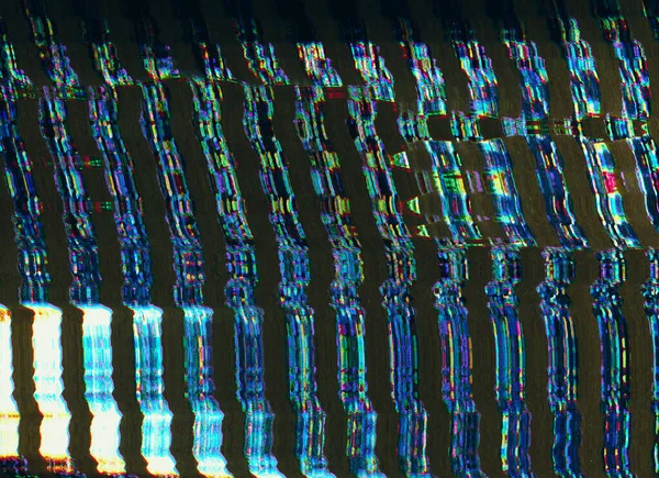 カラーグリッチの背景 8Bitノイズ 静的歪みの輝き 青のピクセルデジタル人工物テクスチャ抽象イラストポスター — ストック写真