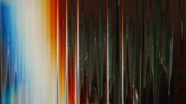 グリッチオーバーレイ 色のノイズのテクスチャ ストレスの多い画面の欠陥 青オレンジ色の白の輝きは 暗い黒のイラストの抽象的な背景にほこりの傷 — ストック写真