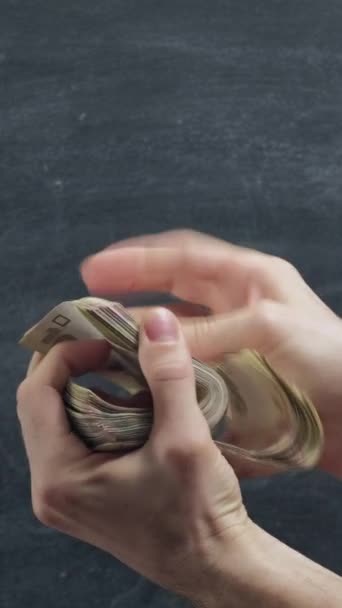 Vertical Video Money Gestures Price Inflation Man Hand Flipping Counting — Stock Video