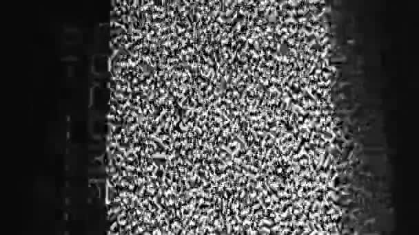 垂直ビデオ テレビの故障だ ボリュームコントロール 黒白本物のアナログ穀物静的ノイズオーディオ信号エラー古いテレビディスプレイ暗い抽象的な背景 — ストック動画