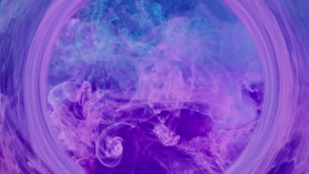 Rookcirkel Mist Frame Verf Water Wervelt Dimensie Portaal Neon Paars — Stockvideo