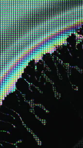 Vertikales Video Pixelbildschirm Störflüssigkeit Digitale Artefakte Cyan Blau Rosa Gelb — Stockvideo