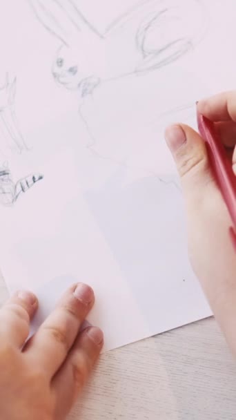 Vidéo Verticale Jolie Photo Peinture Enfants Passe Temps Artistique Dessin — Video