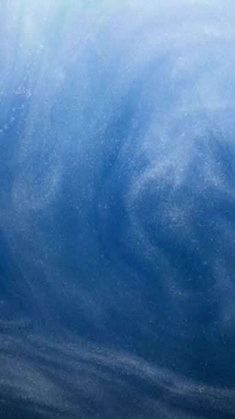 垂直ビデオ キラキラ霧の抽象的な背景 空の霞の波 冷たい雪のフレーク 青い白い色輝くほこり粒子テクスチャ蒸気雲浮遊運動 — ストック動画