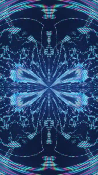 Vídeo Vertical Glitch Art Caleidoscópio Digital Ornamento Futurista Fluorescente Azul — Vídeo de Stock