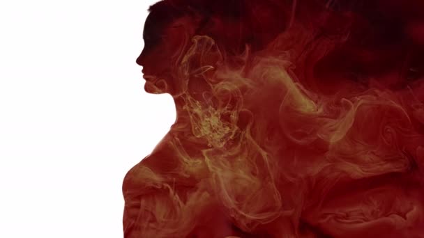 Жінка Полум Енергія Пристрастей Пожежна Богиня Подвійна Експозиція Червоного Апельсина — стокове відео