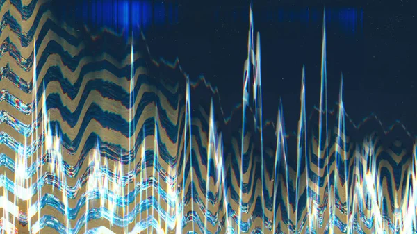 Glitch覆盖 静态噪声纹理 沮丧的展示 暗图解抽象背景下蓝色橙色白线扭曲灰尘划痕 — 图库照片