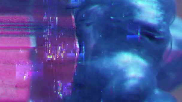 Вертикальне Відео Глюк Художній Піксельний Шум Сигнальна Інтерференція Синій Рожевий — стокове відео