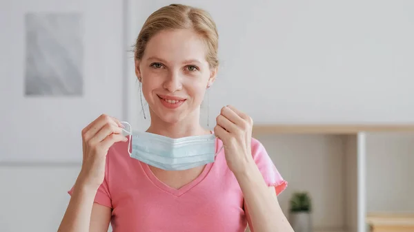 Infectiepreventie Gezondheidsbescherming Ziekten Verspreiden Zich Jong Glimlachen Kalm Blond Vrouw — Stockfoto
