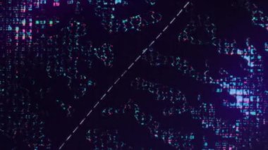 Dijital sıvı. Neon arızası. LCD ekranı. Floresan mor pembe renk sıvı kristal koyu fütürist soyut arkaplan üzerine sıçrama hareketi.