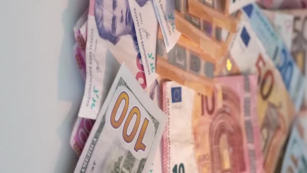 Dikey Video Para Yığını Finansal Bütçe Dünya Ekonomisi Renkli Euro — Stok video