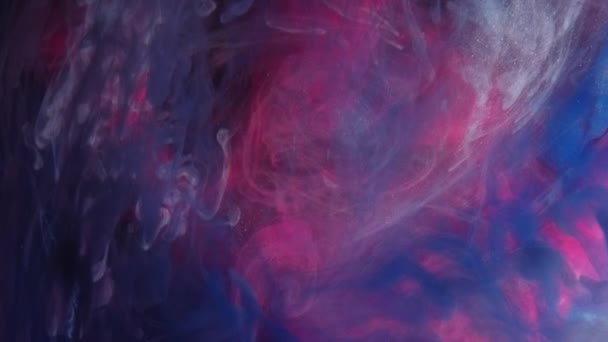 Färgrök Måla Vatten Fantastisk Himmel Blå Rosa Glitter Partiklar Dimma — Stockvideo