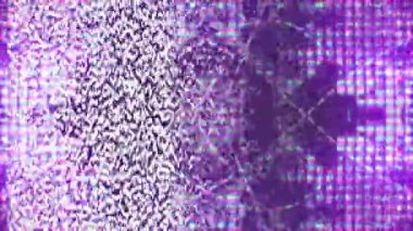 Fütürist bir hata. Statik gürültü. Sinyal bozulması. Neon mavisi, mavi renk, kırık LCD ekran, soyut arkaplan üzerindeki tahıl titreşimli dijital sanat eserleri.