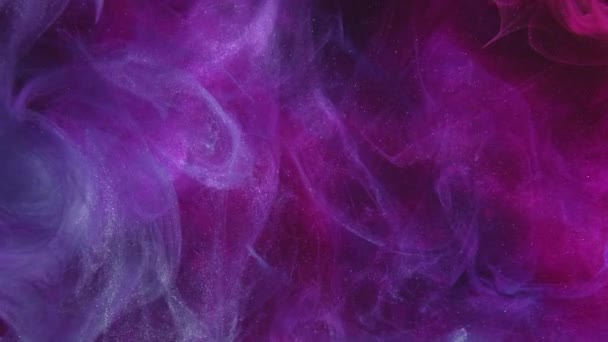 光る煙だ 水を塗れ 瞑想エネルギー 青いピンク紫色の光沢のある輝く粒子蒸気浮動抽象アートの背景 — ストック動画