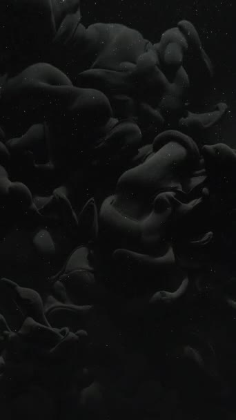 垂直录像 黑烟爆炸 墨水水弹 实质性效果 黑暗的烟雾流动闪耀的尘埃粒子漂浮着运动抽象的艺术背景 — 图库视频影像