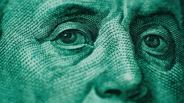 本杰明 富兰克林肖像财政独立 金钱成功 一百美元的钞票 美元国家货币现钞碎片 — 图库照片