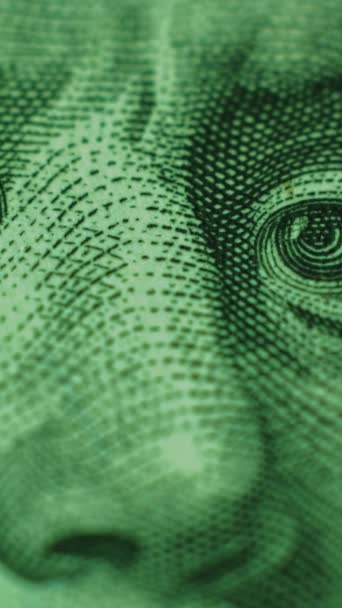Dikey Video Benjamin Franklin Portresi Ekonomik Bağımsızlık Para Başarısı Yüz — Stok video