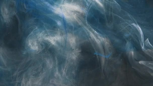 Névoa Brilhante Água Com Tinta Introdução Criativa Azul Prata Cinza — Vídeo de Stock