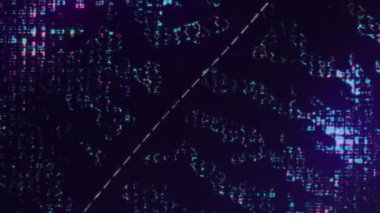 Dijital sıvı. Neon arızası. LCD ekranı. Floresan mor pembe renk sıvı kristal koyu fütürist soyut arkaplan üzerine sıçrama hareketi.