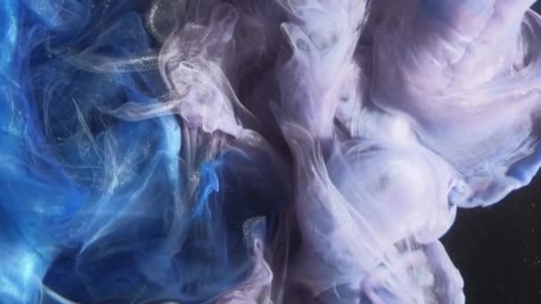 Inkoustová Voda Šplouchání Kouře Tvůrčí Proměna Modrá Fialová Barva Třpyt — Stock video