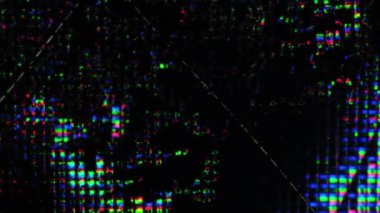 Arıza sıvısı. Piksel sıçraması. Elektronik eserler. Pembe mavi renk parlayan sıvı kristal sıçrama hareketi koyu siyah soyut sanat arka planında.