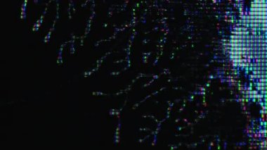 Ekran bozulması. Arıza sıvısı. LCD ekran hasarı. Mavi pembe renk neon ışıklı sıvı kristal koyu siyah soyut fonda hareket eder..