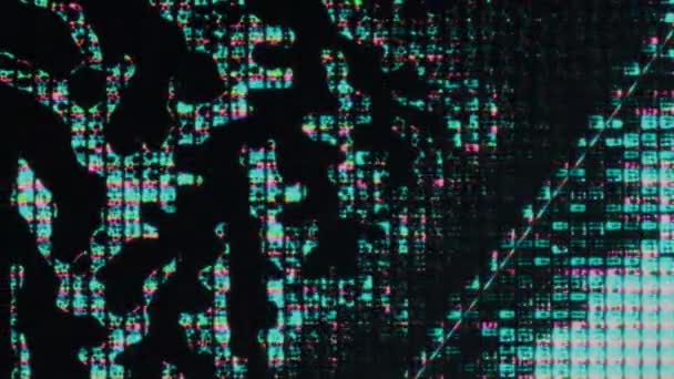 Glitchvätska Matrisdistorsion Skadad Skärm Iridescent Blå Rosa Färg Glödande Pixel — Stockvideo