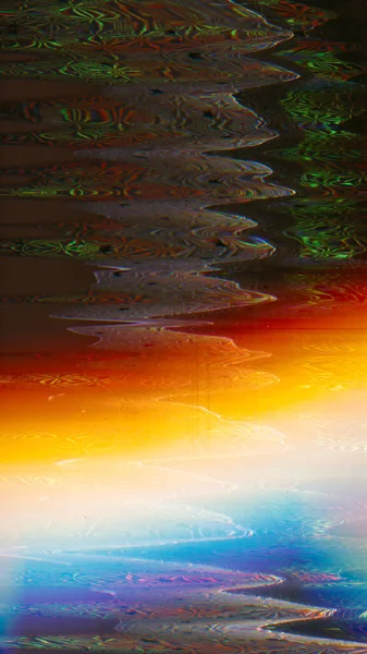 色差背景 静态噪声纹理 扭曲的光芒 焦虑不安的橙色蓝色绿色振动波文物抽象插图海报 — 图库照片