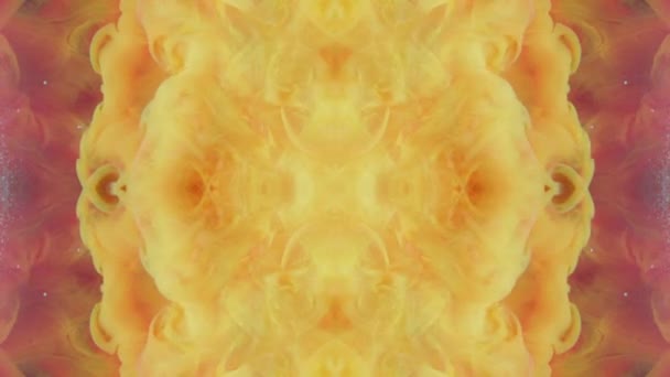 Salpicadura Pintura Caleidoscopio Diseño Gota Agua Tinta Amarillo Rojo Naranja — Vídeos de Stock