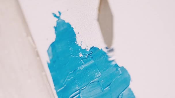 영상입니다 스튜디오 창의적 노골적 가문비나무와 파란빛 페인트로 캔버스에 그림을 알아볼 — 비디오