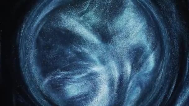Υγρό Λάμψης Κύκλος Στροβιλισμού Μελανόνερο Μεταλλικό Μπλε Χρώμα Λαμπερό Σωματίδια — Αρχείο Βίντεο