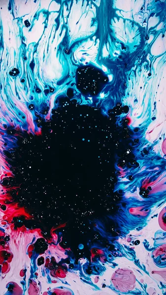 Oil Splatter Colorful Stains Red Blue Black Fluid Splash Spreading — Stock Photo, Image