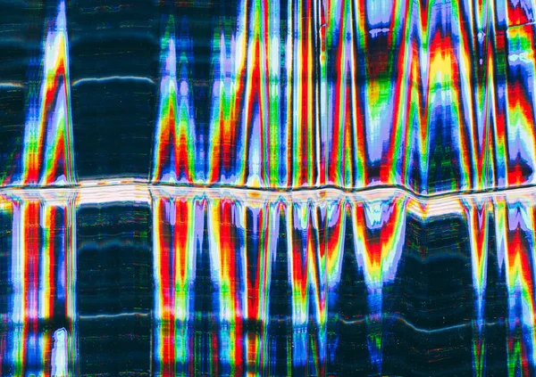 Hasarlı Ekran Arıza Bozulması Gürültü Neon Bulanık Gökkuşağı Koyu Arkaplanda — Stok fotoğraf